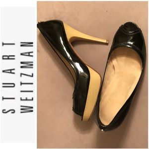 Stuart Weitzman Leather Peep Toe Heels
